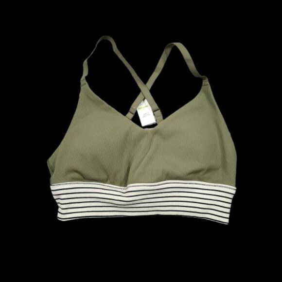 Aerie Offline Ribbed Scoop Sports Bra Green Striped Lined Padded Size Medium - Picture 1 of 5